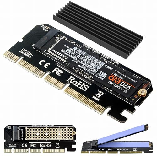 NVME Adattatore PCIe x16 con Dissipatore di Calore, Scheda Adattatore 6amLifestyle M.2 NVME o AHCI SSD a PCIE 3.0 | 4.0 per Key M 2230, 2242, 2260, 2280 formato M.2 SSD, Supporta PCIe x4 x8 x16 Slot