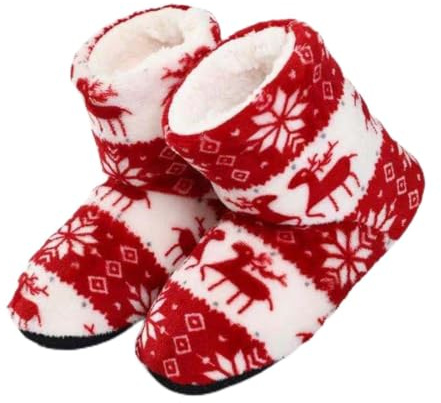 Rojeam Stivali a Calzino Invernali Pantofole da Casa Donna Soffici Stivaletto Natalizio Calde Scarpe da Casa per Interno, Rosso, 38/40 EU