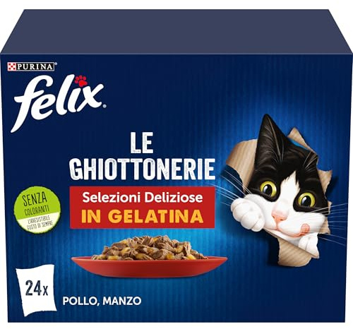 Purina Felix Le Ghiottonerie Cibo Umido per Gatti con Manzo, Pollo, Coniglio e Agnello, 24 x 85g