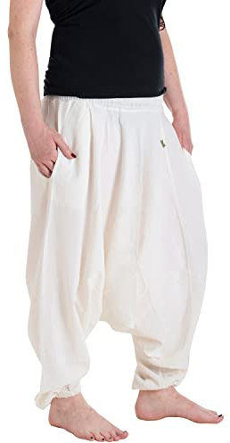Vishes - Alternative Bekleidung - Lange Unisex Baumwoll Haremshose Schlupfhose Einfarbig Einheitsgröße 34-46 Weiss