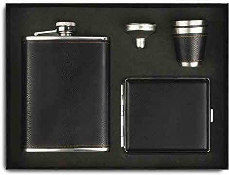 Fiaschetta Acciaio, Fiaschetta in Acciaio Inox Set da 5 pezzi 8 oz per Whisky,Bar Party,Escursione,Camping,Barbecue,Flacone portatile Nero.