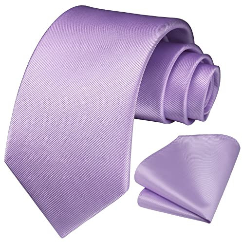 Enlision Light Purple Ties for Men Wedding Tie and Pocket Square Set Solid Lilac Necktie Handkerchief Mens Tie Set for Party Formal Business