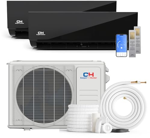 Cooper & Hunter 18,000 BTU 230V Dual 2-Zone 9K + 9K Black Wall Mount Ductless Mini Split Air Conditioner & Heat Pump – 25.1 SEER2 – 25FT Installation Kits – Pre-Charged Inverter System
