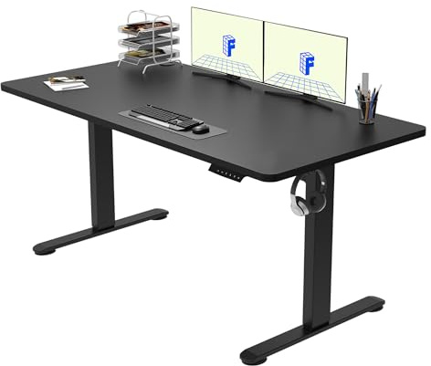 FLEXISPOT Standing Desk Electric Height Adjustable Sit Stand Up with Backpack Hook Memory Smart Panel for Home Office, QN1 140 * 60cm Black
