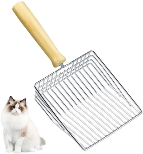 JUXINE Katzenstreuschaufel, Katzenstreuschaufel aus Metall, Katzenstreu Schaufel Mit Bequemlichkeit Holzgriff, Litter Box Scoop,Sand Leckage Abstand 7mm, Katzenschaufel Für Katzenklo, Katzenzubehör