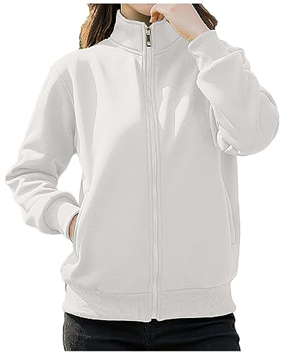 Ewleguzka Sweat à capuche zippé pour femme - Style rétro - Oversize - Pour adolescente - Style Y2K - Veste universitaire - Fermeture éclair intégrale - Décontracté - Sans capuche, blanc 1, M