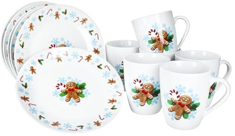 MamboCat Candyman, set da 12 pezzi, 6 piccoli piatti e bicchieri da 320 ml, per 6 persone con decorazioni natalizie blu ghiaccio per Natale, Avvento e Nicola