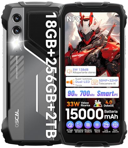OSCAL Pilot 1 Outdoor Handy 15000mAh 33W, Outdoor Smartphone Ohne Vertrag 18GB+256GB/2TB, 5W 138dB Lautsprecher, 6.67 90Hz, 50MP+32MP, 170 Lumen Dual-LED Baustellenhandy, Dual 4G/OTG/GPS/NFC