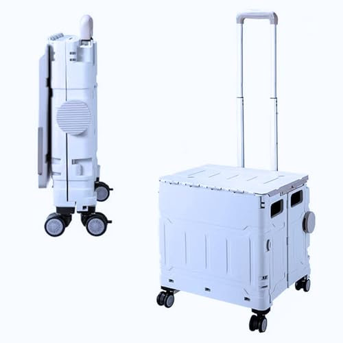 Carro de la compra plegable rápido de 50 l con tapa, 4 ruedas de 360°, rígido, mango telescópico ajustable, carro de arrastre para compras, mercado y camping, estable, ligero, sin montaje, color