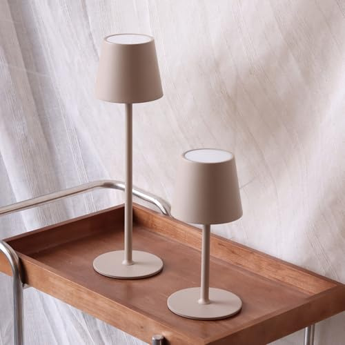 DILUMEN 2 Stück Tischlampe dimmbar kabellos,Akku Tischleuchte Metall,Beige