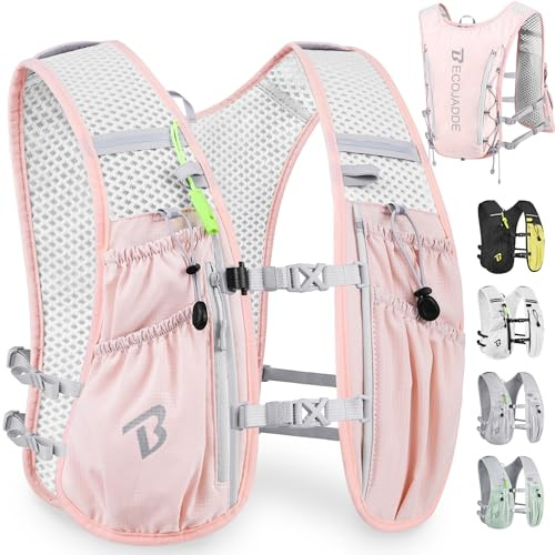 BECOJADDE Running Vest Women 5L Hydration Backpack Lightweight for Mens Womens, Running Backpack Hydration Pack for Marathon, Trail, Cycling, Hiking, Jogging Pink