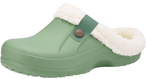 Kinengxi Sabots Hiver Femmes Hommes Chaussons Maison Peluche Pantoufles Imperméables Slippers Antidérapant Clogs,Vert,39/40 EU,Tag 40/41