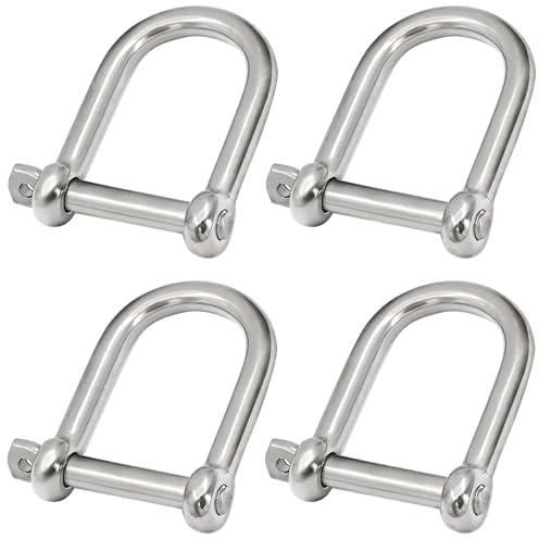MEMUME Stainless Steel 316 Wide D Shackle 1/4 5/16 3/8 1/2 inch (4 Size) Marine Grade Anchor Shackle for Boat, Chain (5/16 inch 4 Pack)