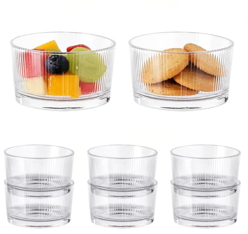 DASIAUTOEM Lot de 8 petits bols à dessert transparents en verre, coupes à glace, bols à dessert, bols à dessert, bols de service empilables pour tiramisu, pudding, yaourt céréales 200 ml
