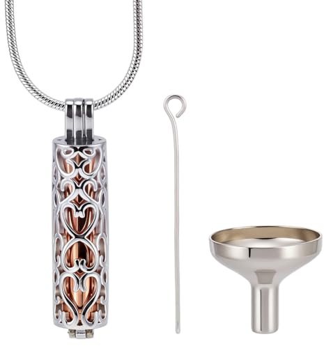 CREATCABIN Halsband Cylindrisk urna för aska smycken souvenir hjärtform rostfritt stål hänge minnesurna form genombruten flaska båge himmel askmedaljong för dam herr 40 x 10 mm