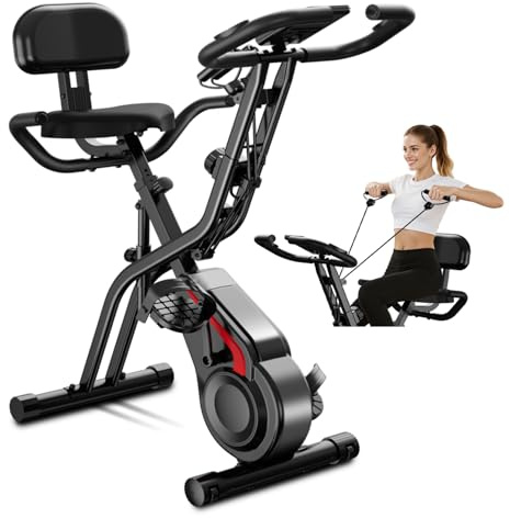 UMAY Ergometer Hometrainer Fahrrad, 5-in-1 Heimtrainer Fahrrad Klappbar Indoor Bike, 16-Stufen Magnet-Widerstand, Cardio mit Pulsmessung & LED Display, Weicher Sitz, 136kg Belastbarkeit