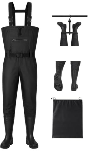 Zllzpzd Cuissardes Peche Homme Waders Salopette avec Bottes pour Adultes | Pantalons de Pêche Imperméables Respirants Homme – eau, Chantier, Ferme, Chasse, Boue. Tailles 42,43,44,45