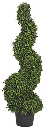 Blooming Artificial Outdoor Plant, UV and Water Resistant, Faux Decorative Tree with Pot, Easy Care, Perfect for Gardens and Patios (Boxwood Spiral) (Green) (90cm)