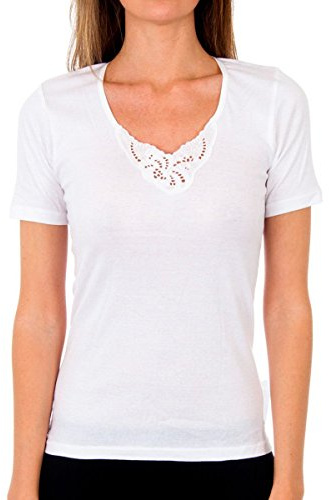Playtex T-Shirt Col V Manches Courtes 100% Coton Cotton Feminine Femme x1, Blanc, XL