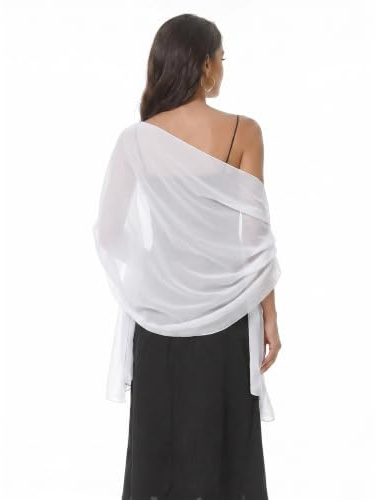Baoqiya Women's Shawls and Wraps for Evening Dress Chiffon Shawl Soft Elegant Silky Pashmina Wedding Bridal Scarf (Ivory, Length(79) * Width(19))