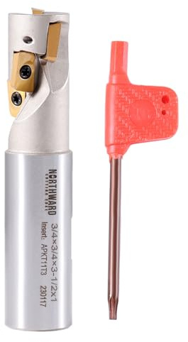 Accusize Industrial Tools 3/4'' 1 Flute 4 Inserts Weldon Shank Helical Indexable End Mill, Apkt11T3 Inserts, Oal 3-1/2'', Flute Length 1-3/32''