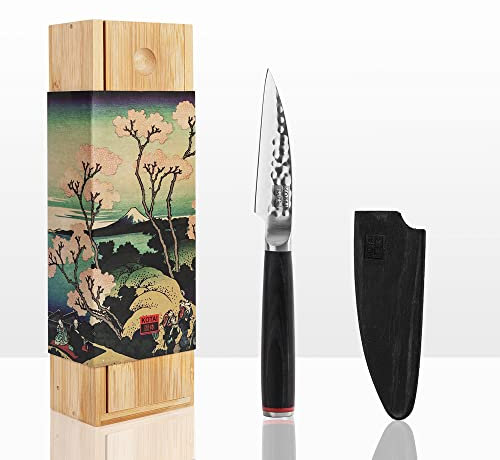 KOTAI | Couteau d’Office | Couteau à Fruits | Lame de 9 cm | Martelé et Aiguisé à la Main | Manche en Pakkawood | Acier Inoxydable Japonais 440C Ultra-Tranchant | Pleine Soie Cachée