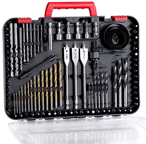 AVID POWER Drill Bit Set, Titanium Twist Brad Point Driver Bits, Drill and Screwdriver Bits Combo Kit with Case for Metal, Wood, Concrete and Masonry, 100 Pieces