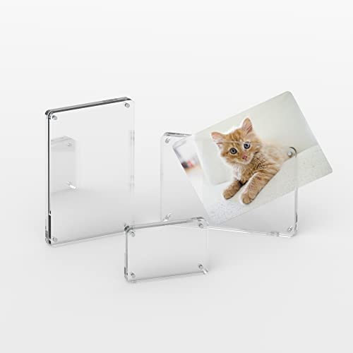 Freestanding Clear Acrylic Magnetic Picture Photo Frame Modern Photo Block Rounded Corners (90mm x 60mm)
