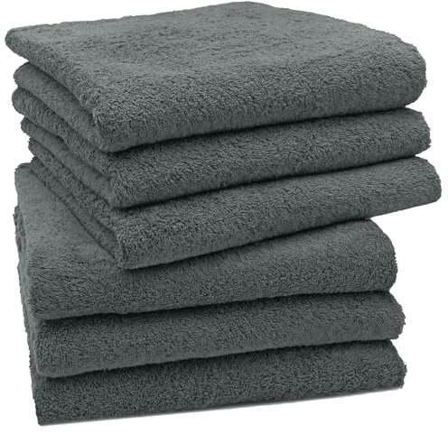 ZOLLNER 6er Set Handtücher in 50x100 cm - besonders weiche und saugstarke Gästehandtücher in dunkelgrau - mit praktischem Aufhänger - waschbar bis 95°C - Baumwolle - Hotelqualität