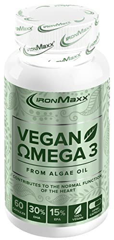 IronMaxx Vegan Omega 3-60 Kapseln | 60 HPMC-Steckkapseln aus hochwertigen Algen | Pro Tagesdosis 216mg EPA & 432mg DHA