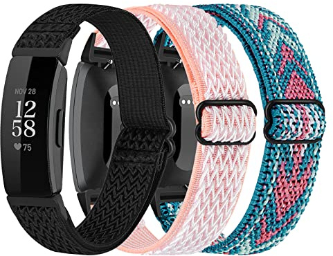 Lot de 3 Bracelets Élastiques en Nylon Compatibles avec Fitbit Inspire 2/HR/Ace 2 - Bracelets de Rechange Doux et Réglables pour Traqueur d'Activité - Homme et Femme