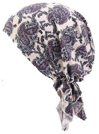 Mössa för cellgiftsbehandling för kvinnor, scarf, mjuk turban, keps, blommig huvudsjal, bomullstyg, huvudbonad, alopeci-bandana, huvudskydd, Kräm paisley, en storlek