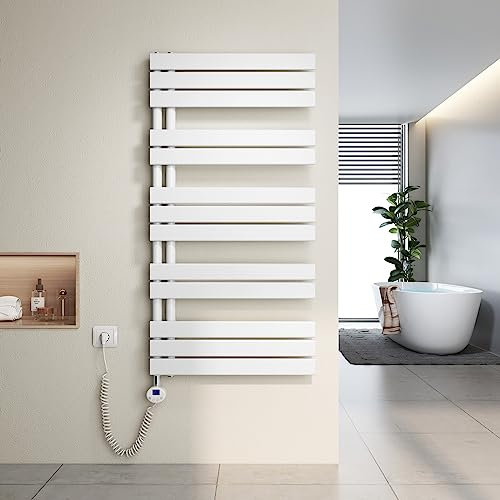 Heilmetz Toallero electrico baño 1176x600mm 600W, radiador toallero electrico con termostato Elemento Calefactor y función de Temporizador（Blanco）