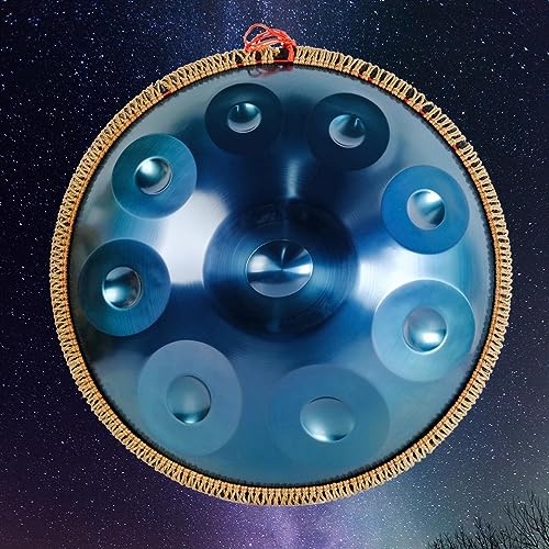 ZYXDDP 22 Inch Steel Handpan Drum, D Minor 9/10 Notes Hand Pan Drum For Adults And Kids, 432Hz Harmonic Percussion Instrument With Handpan Case And Mallets (Color : Blue, Size : 9 Notes)