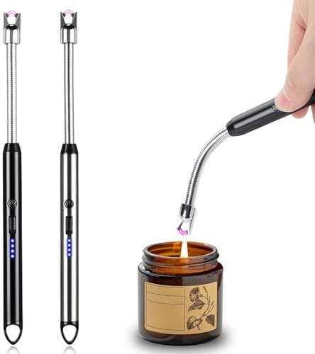 Set di 2 accendini elettrici con arco, ricaricabili USB, accendicandele al plasma, accendino lungo per candele, barbecue, campeggio, camino (nero + argento)