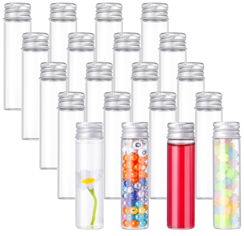 Smivyhp 20 Stück 20ml Glasflasche, Transparent Kleine Flaschen zum Befüllen, Reagenzglas Mit Schraubverschluss Mini Glasröhrchen für Blumen Gewürze Bonbons Flüssig