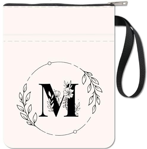 craspire Buchhülle Buchstabe M Buchschutz Blumenbuchumschläge Für Taschenbücher Waschbarer Buchumschlag Aus Stoff Mit Reißverschluss Und Zusätzlicher Hüllentasche Für Buchliebhaber, Klassenkameraden