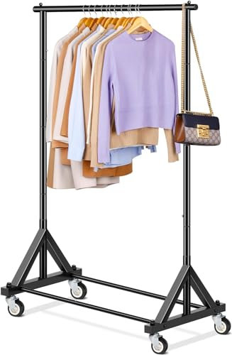 MISSLO Schwerlast Kleiderständer Klein Kleiderstange mit Rollen Regal für Schlafzimmer, Metall Kleiderständer Stabil für Kleidung, Mäntel, Hemden (Schwarz)