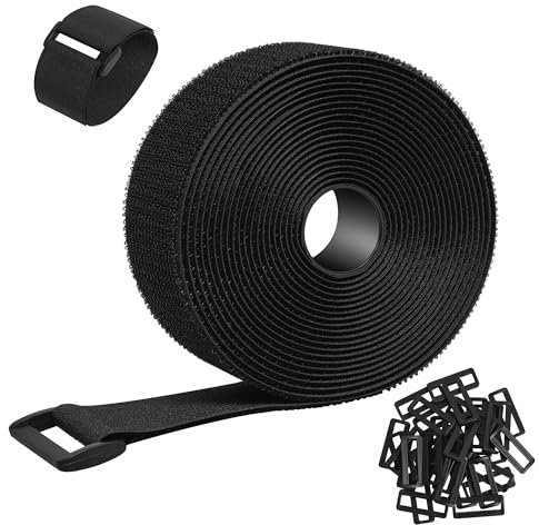 Sangles de Câble Réglables de 5m x 5cm avec 35 boucles, longueur de coupe libre, Adhésif extra fort, Sangle Scratch refermable pour câbles, fils, tuyaux