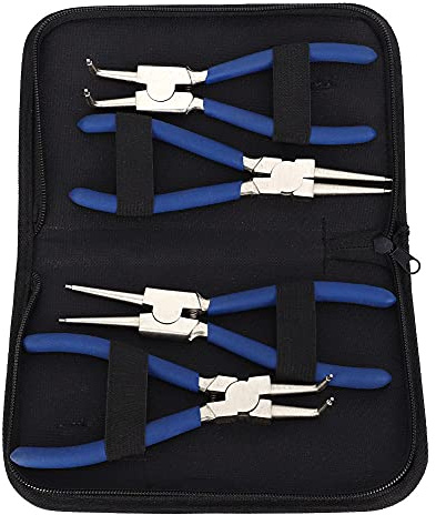 Set di pinze per anelli elastici 7 pollici curve e dritte con molle resistenti impugnature antiscivolo e custodia per anelli elastici esterni e interni.