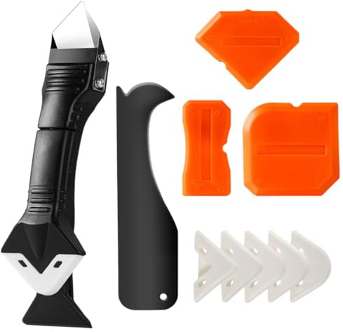 1 article Outils de l'enlève joint (acier inoxydable) grattoir, kit de Lisseur de joints Silicone grattoir à coulis avec 3 grattoir d’angle, 5 Joint Calfeutrage Outils, 1 Outils de rainurage
