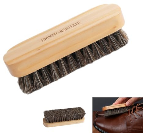 Horsehair Shoe Brush, Shoe Polish Shine Brush for Polishing Leather, Cleaning Suede Fabric Shoes/Boots, Soft Bristles with Ergonomic Wooden Handle, Ideal for Trainers, Sneakers, Boots Leather Care