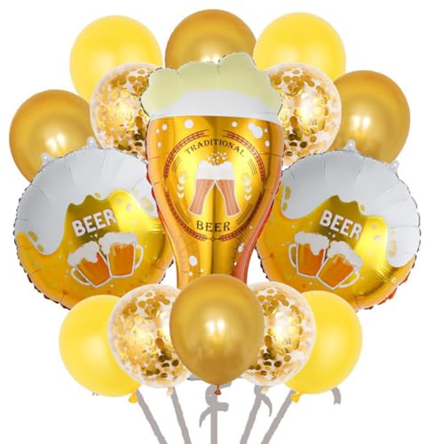 Decoraciones Oktoberfest 15 Pieces, Globos de Foil de Cerveza con Diseño de Jarra de Cerveza, Decoraciones Bavaras para Oktoberfest, Bodas, Cumpleaños, Fiestas Bavaras, Fiestas Populares