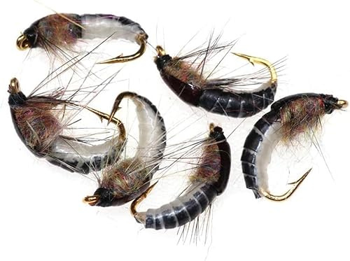 6Pcs Brown Realistic Nymph Scud Fly for Trout Fishing, Soft Plastic Lures Hunting and Fishing,Artificial Insect Bait Lure Fishing Tackle,Lures, Baits and Attractants