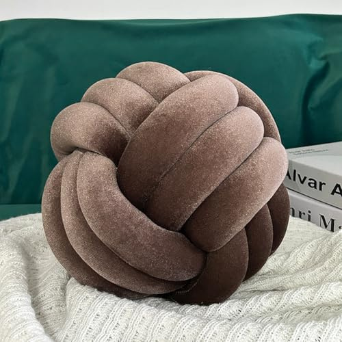 MTICYL Knot Pillow Ball,Decorative Throw Knot Pillows,Soft Knotted Plush Pillow Round Home Decor Cushion for Bedroom,Living Room,Sofa,Couch,Chair,Bed (Brown, 8inch)
