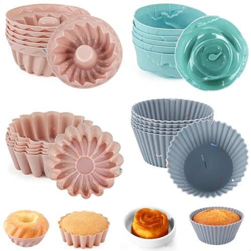 gexuamz Stampi in Silicone, 24 Pezzi Riutilizzabili Stampo Muffin, Antiaderenti Pirottini per Friggitrice Ad Aria, 4 Forme Stampo Ciambella per Torte, Creme e Budini (Sicuri in forno fino a 220 °C)
