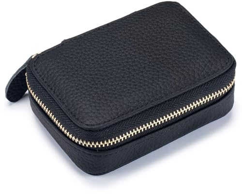 Aileder Estuche para pintalabios con espejo de cuero con cremallera, caja de soporte para pintalabios, organizador de maquillaje de viaje, kit de almacenamiento de cosméticos para mujeres y niñas