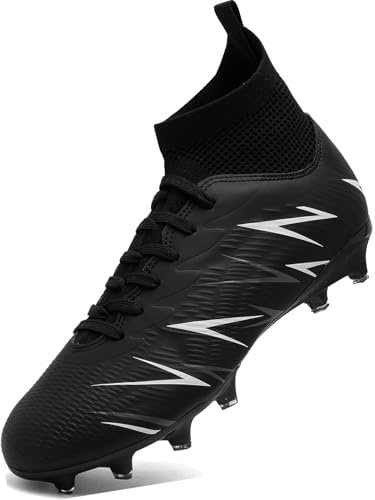 situkeke Mens Football Shoes Spike High Top Football Boots Astro Turf Trainers AG FG Soccer Cleats Boy's Professional Athletic Shoes,Black2,EU38