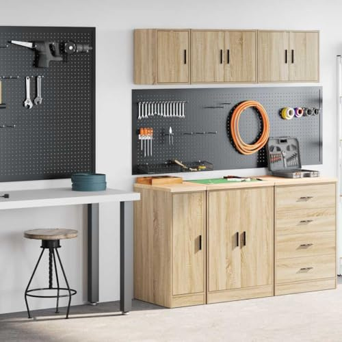 Runheo 2 garage väggskåp Sonoma-ek trämaterial, 30 x 51 x 85 cm, verktygsskåp med bänkskiva, 30 x 30 x 41 cm, hylla, förvaringsutrymme för verkstad