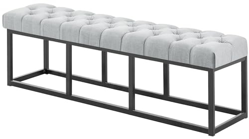 CLP Taburete Pie De Cama Amun Tapizado En Tela | Banco Recibidor Estilo Chesterfield | Banco De Salón con Base De Metal Negro I Color:, Color:Gris, Tamaño:150 cm